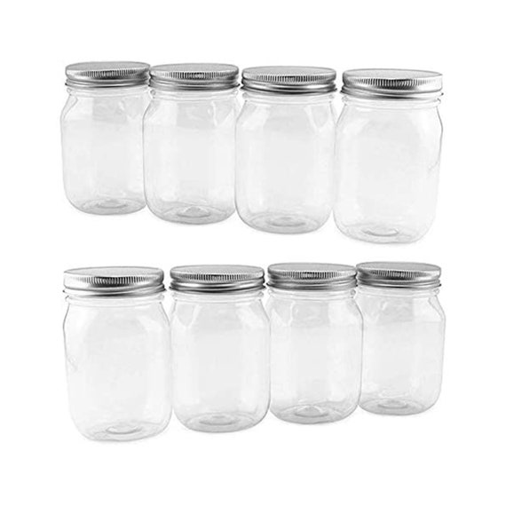 16oz Clear Plastic Mason Jars 8pack Silver Metal Lids Etsy