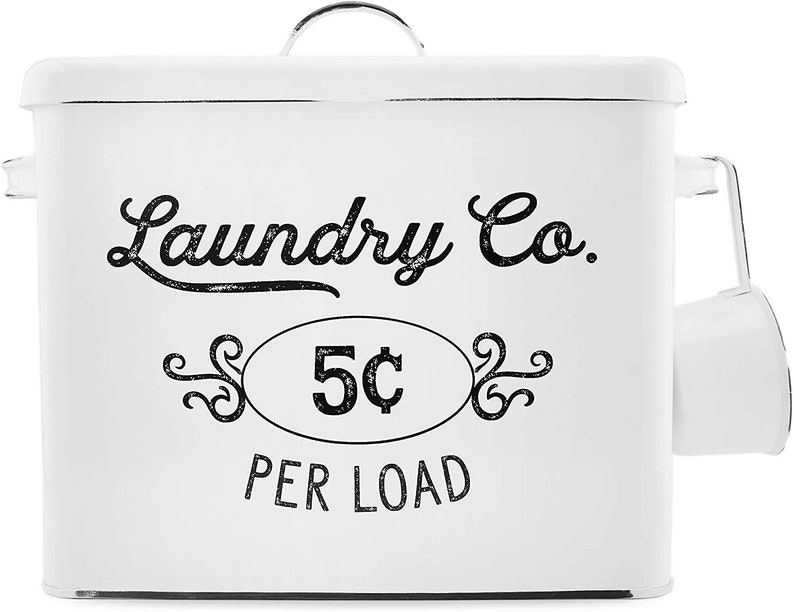 Farmhouse White Laundry Powder Container Metal Laundry Powder Etsy