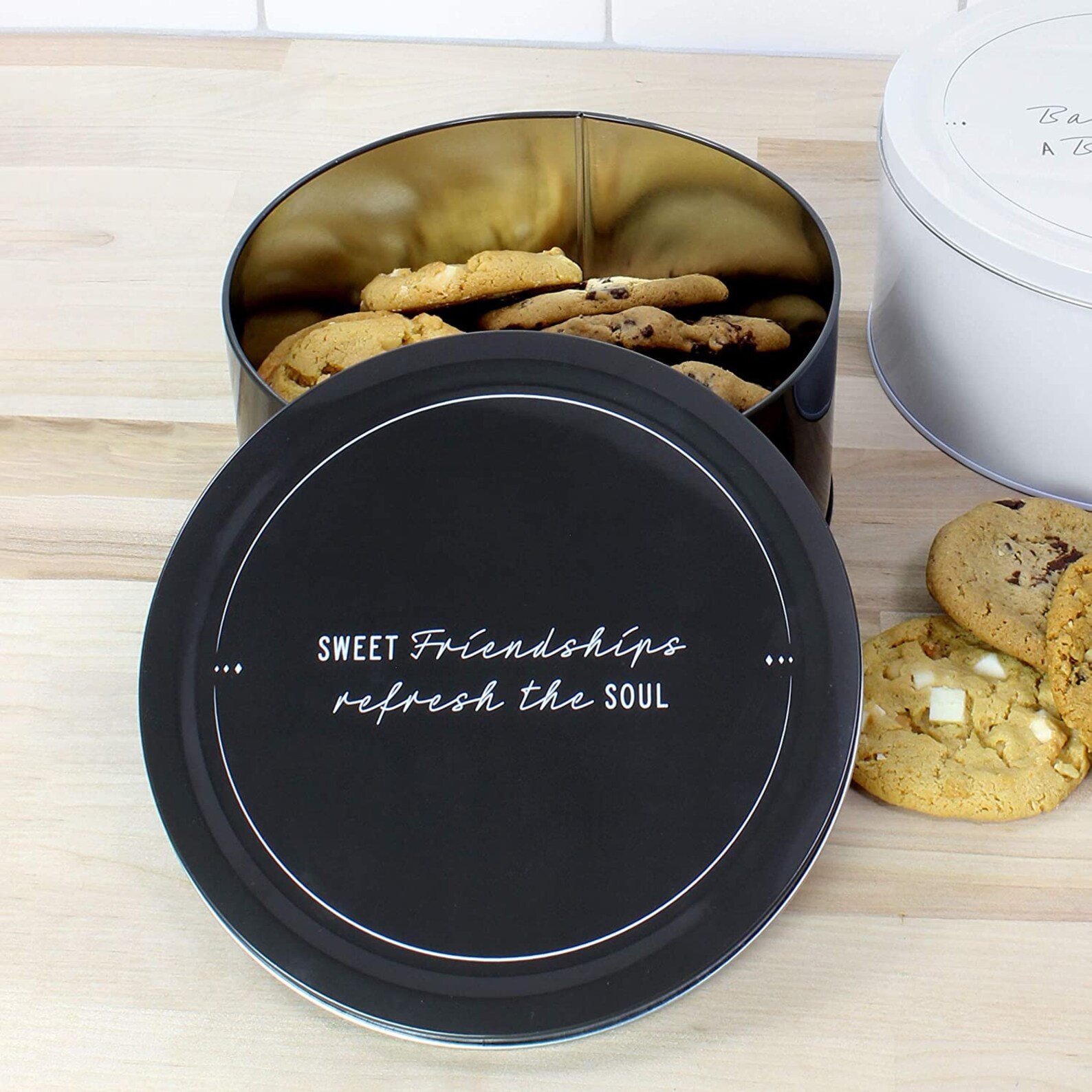 Cookie Tins black & White Set of 2 Round Metal Baking Etsy