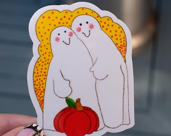 Naklejka z parą duchów, Naklejka z duchem, Upiorny sezon, Naklejka na Halloween, Naklejka wodoodporna, Halloween, Słodkie duchy, Naklejka na laptopa