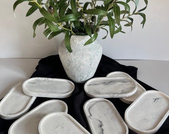 IMPERFECT marble look candle tray , grey decorative tray , handmade jewellery tray