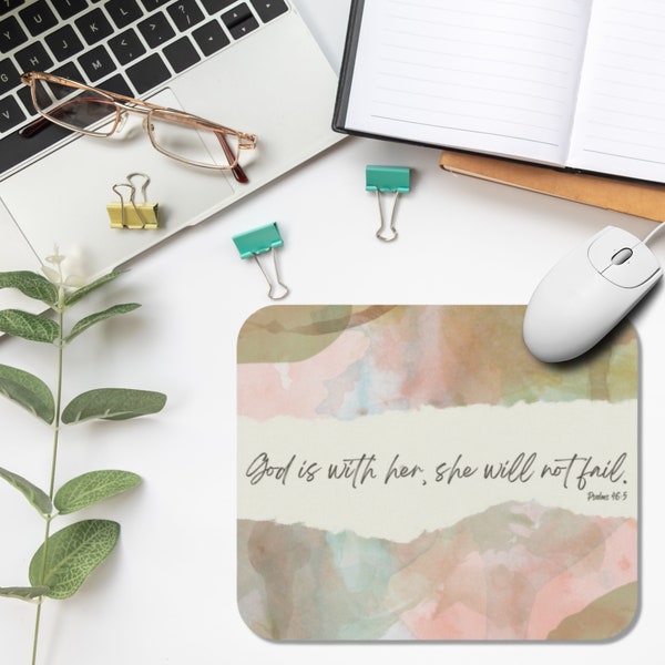 Christian Mouse Pad | God is with her, she will not fail | Aesthetic Mouse Pad | Modern Desk Decor | Bible Verse | Cute Mouse Pad | Mousepad