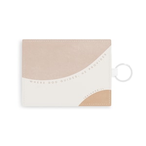 Llavero del titular de la tarjeta / Titular de la tarjeta del llavero de cuero falso / Cartera del titular de la tarjeta / Regalo cristiano para ella / Donde Dios guía que él proporciona