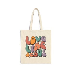 Love Like Jesus Tote Bag, Groovy Font, Canvas Tote Bag, Aesthetic Tote, Cute Tote Bag, Reusable Shopping Bag, Christian Tote Bag