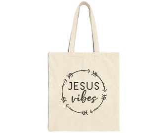 Jesus Vibes Canvas Tote Bag | Christian Tote Bag |  Reusable Shopping Bag | Bible Tote Bag | Christian Gifts | Reusable Tote
