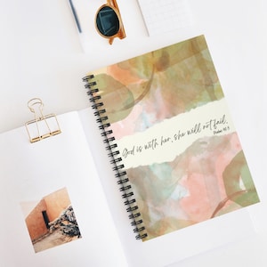 Christian Notebook | God is with her, she will not fail | Spiral Notebook | Prayer Journal | Aesthetic | Christian Gift | Bible Verse