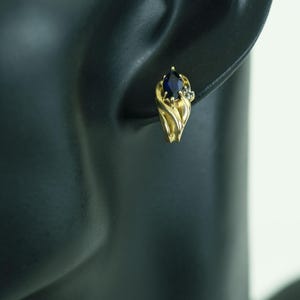 10K Blue Topaz Drop Earrings, with accent Diamond