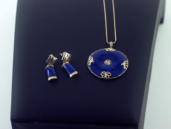 14K Lapis Lazuli Pendant, with matching Earrings - image 1