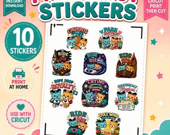 Pickles & Loaf Theme Park Stickers | Cricut Print Then Cut File | 10 Sticker Designs | Instant Download PNG PDF |  Planner Laptop Stickers
