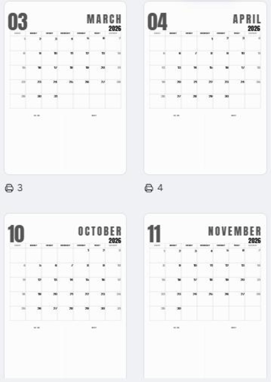 2026 Minimalist Calendar Printable | Black & White Monthly Planner PDF ...