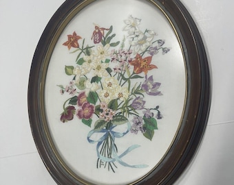 Handgenähte Applikation Quilt Art im Rahmen Oval Floral