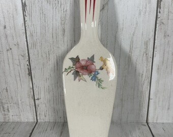 Vintage Floral Pink And Yellow Cake Or Pie Server, Off-White, Red Trim