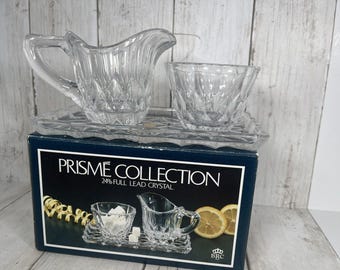 Genuine Lead Crystal Cream and Sugar Set with Tray, Handcut, Made in Germany