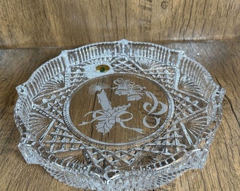 Waterford Crystal Holiday Tray Etched Candle Bells Christmas