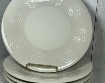 Hausenware Set Of 4 White Circles Offwhite Round Dinner Plate Stoneware
