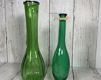 Green Florist Bud Vases Set Of 2 Vintage Glass