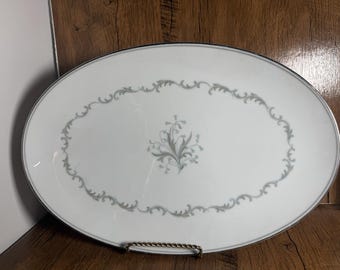 Chaumont 6008 Noritake Serving Platter Blue & Gray Scrolls Flowers