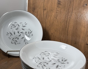 6 Japan China PATRICIA #5508 Salad Pasta Bowls Platinum And White