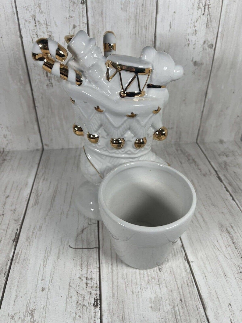 Bloom-rite Ceramic Stocking Christmas Planter Gold Trim - Etsy