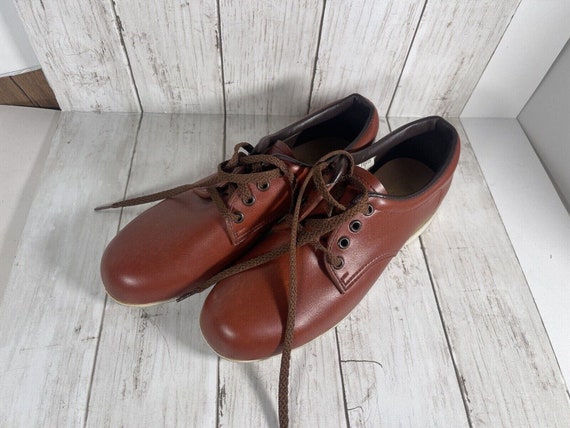 Vintage Hush Puppies Brown Leather Bowling Shoes … - image 2