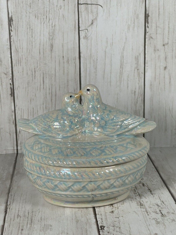 Vintage Love Birds Ceramic trinket dish with lid … - image 2