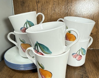 Vintage Corning Corelle Fruit Basket Pattern Cups And Saucers Set Of 6