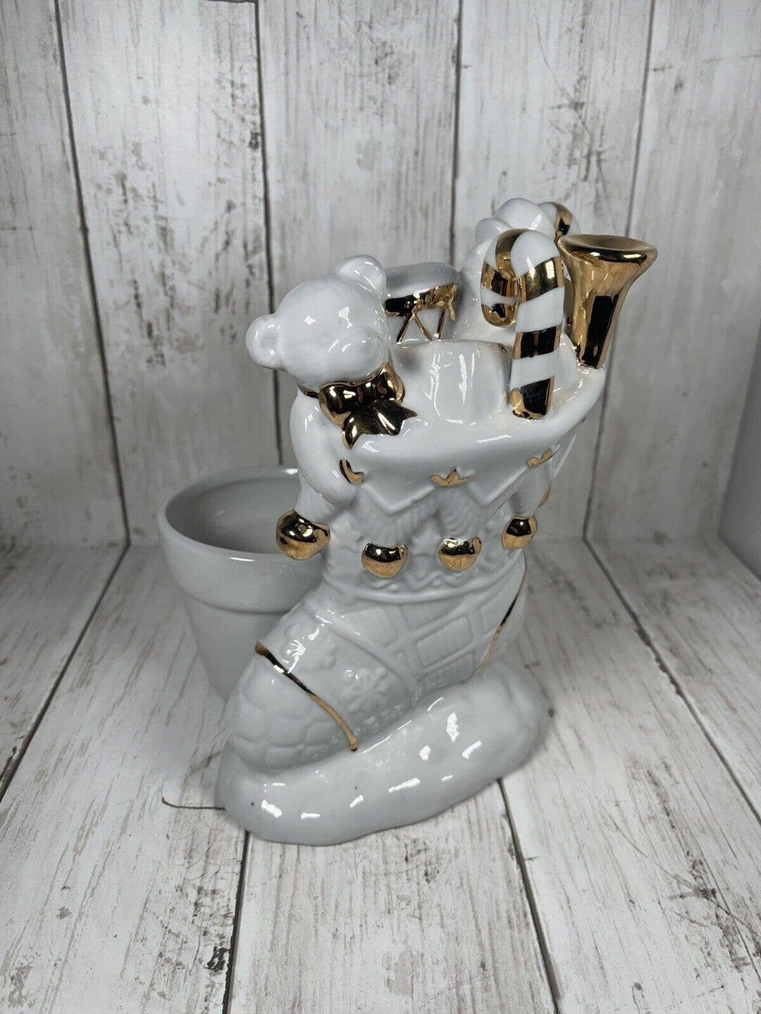 Bloom-rite Ceramic Stocking Christmas Planter Gold Trim - Etsy