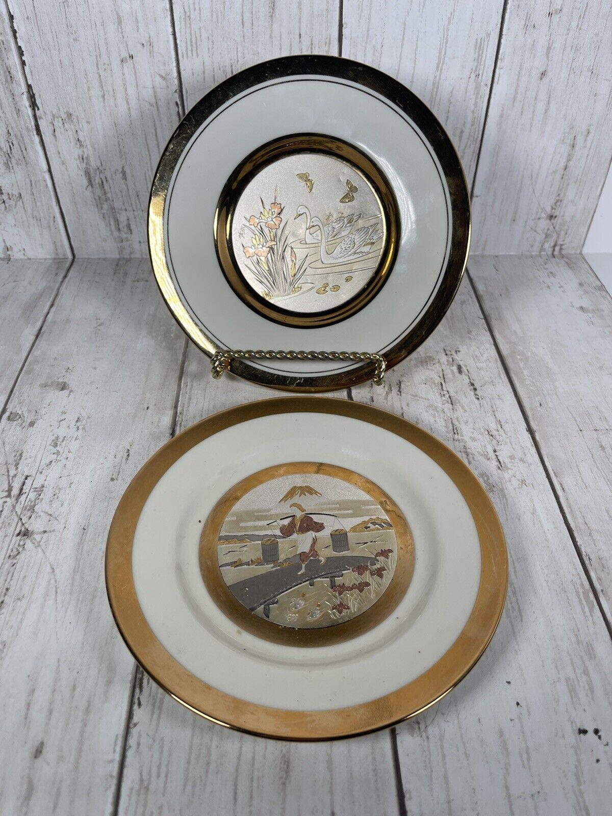 The Art Of Chokin Gold Edged Plate Etching Swans 2 Plates