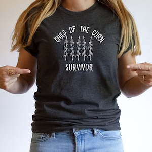 Child Of The Corn Survivor Dark Humor, Bella+Canvas Unisex Jersey Short Sleeve Tee, Midwestern fall summer humor