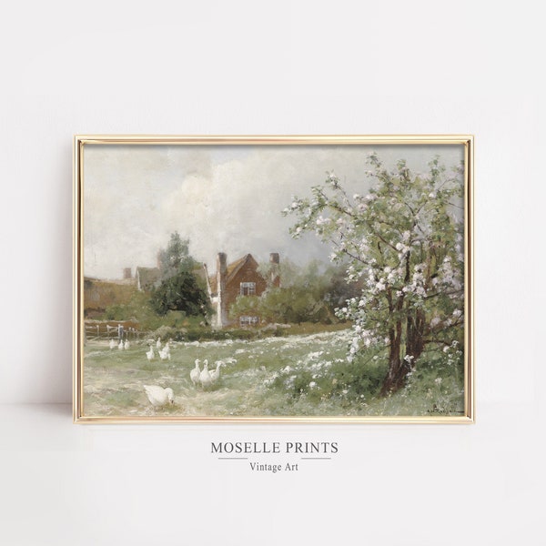 Spring Meadow Painting | Rustic Farmhouse Decor | Home PRINTABLE Painting | Idyllic Landscape Print | Vintage Art DOWNLOAD