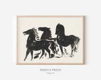 Vintage Horse Print | Antique Farmhouse Decor | Minimalist Wall Art | Printable Art | Equestrian Decor | Vintage Animal Sketch DOWNLOAD