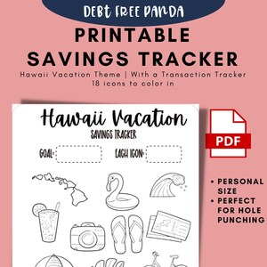 Printable | Hawaii Savings Tracker w/ Transaction Sheet | Hawaii Vacation Savings Tracker
