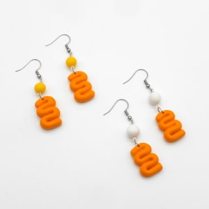 Earrings Waves, Orange, Yellow, Ball, Customizable, Organic Shape, squiggle, Funky, Eclectic, Graphic, Statement Earrings