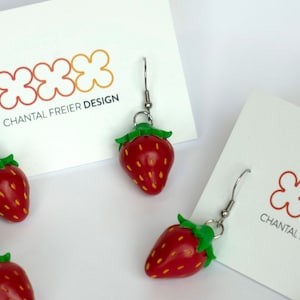 Earrings Strawberries Handmade, Hand Modeled, Hanger, Funky, Eclectic, Statement Earrings, Summer, Gift, Harry Styles, Beatles