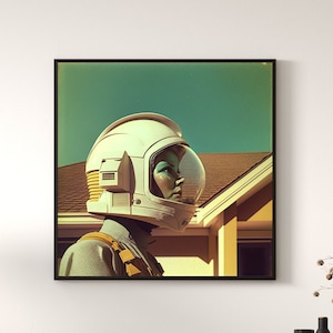 Retro Futuristic Woman in Spacesuit Printable Wall Art