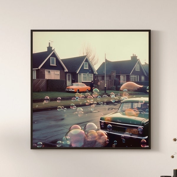 Bubbles Floating in Suburbia Printable Square Picture