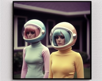 Pastel Patrol: 1960s Women in Pastel Spacesuits Art Print