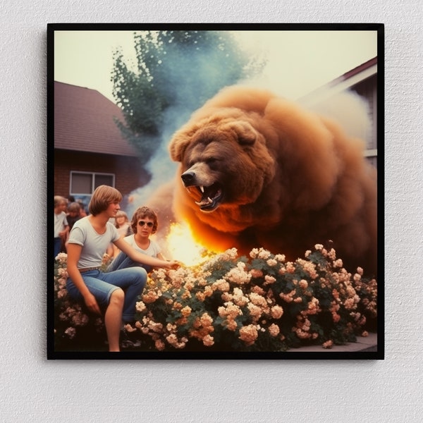 Surreal 'Smokey Bear' in 1980s Suburbia - Printable Digital Download