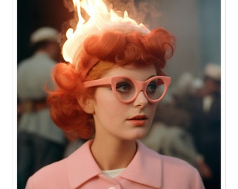 Flaming Retro Redhead - 1960er Jahre inspirierter Kunstdruck “Nothing Surprises Me”: Blasenfreie Aufkleber