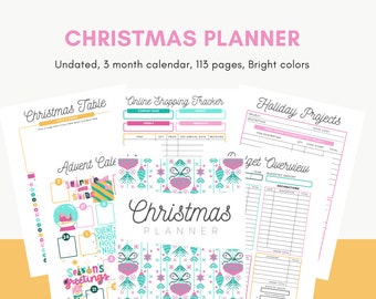 Planificador de Navidad imprimible: colores brillantes, sin fecha, ¡113 páginas!