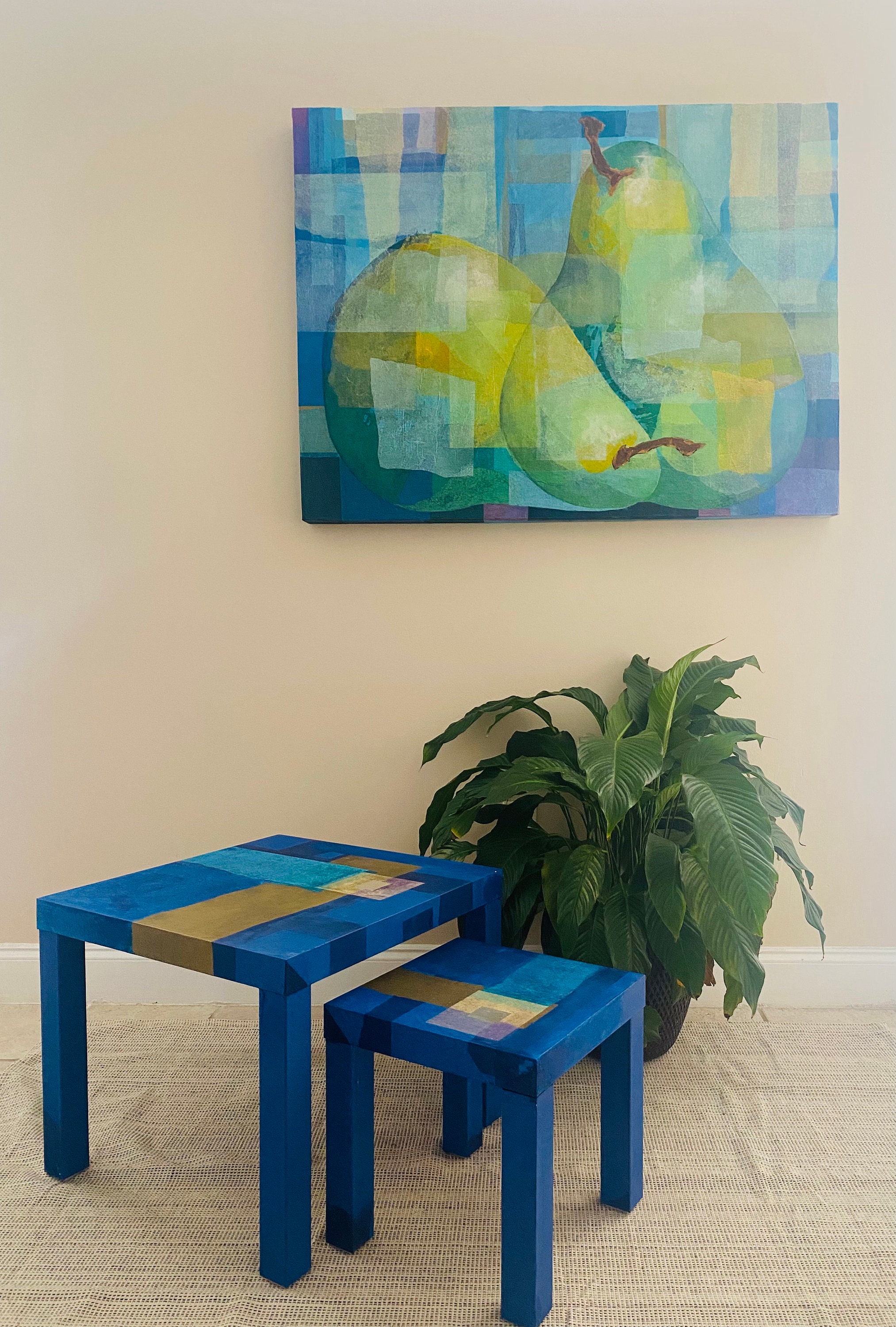 Decorative Art Table Blue Side Table Artistically Decorated Etsy