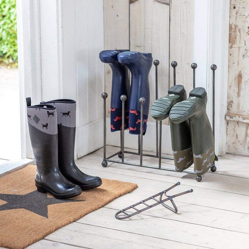 6 paires de supports de rangement de jardin en métal noir, support de rangement de sèche-linge, support de bottes polyvalent Welly, porte-chaussures Wellingtons, marche en plein air image 3