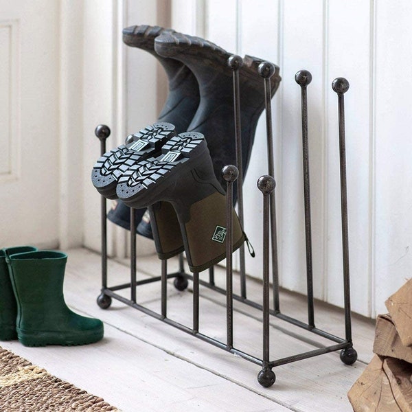 6Pairs Black Metal Garden Storage BOOT RACK Dryer Organiser Stand Welly Multipurpose Boot Rack Wellingtons Shoe Rack Holders Walking outdoor