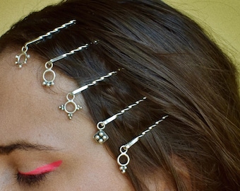 Dreamy Hair Adornments in Sterling Silver, Bohemian Dots Bobby Pins, Boho Hair Accessories, Festival Hair Charms, Eclectic Style
