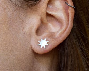 Mini Northstar Earrings in Brass or Sterling Silver - Celestial Star Sun Burst Studs
