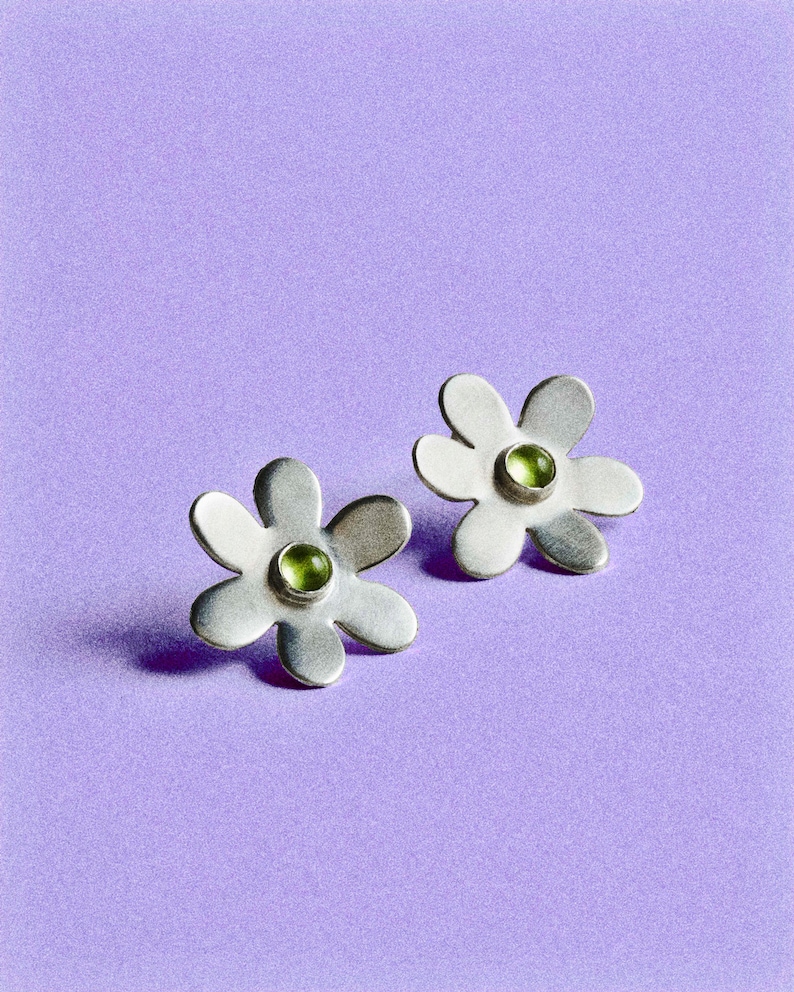 Willow Avalon Collection x Lil' Daisy Earrings - Etsy Festival Shop Exclusive - Handmade Sterling Silver Stud Earrings with Green Peridot image 12