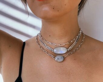 Paper Clip Chain Layering Choker in Genuine Solid Sterling