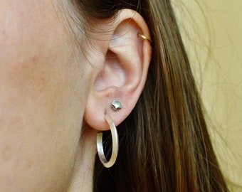 Small Sterling Silver Hoops, Huggie Triangle Earrings, Small Hoop Push-pack, Allergy-Safe, Nickel-Free