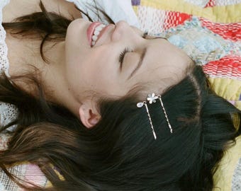 Festival Hair Pin Set – Daisy Chain Fields Collection by Olivia Rodrigo in Sterling Silver or Brass, Daisy, Heart, Citrine & Rose Quartz