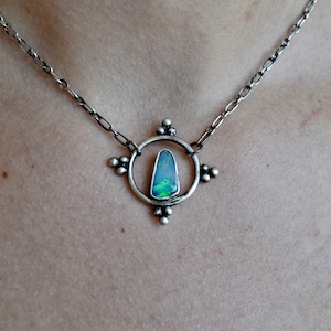 Australian Opal Sterling Silver O-Ring Choker Necklace, Bohemian Jewelry, Dots Design, Granulations, Moonstone, Pearl, Pink Rhodochrosite